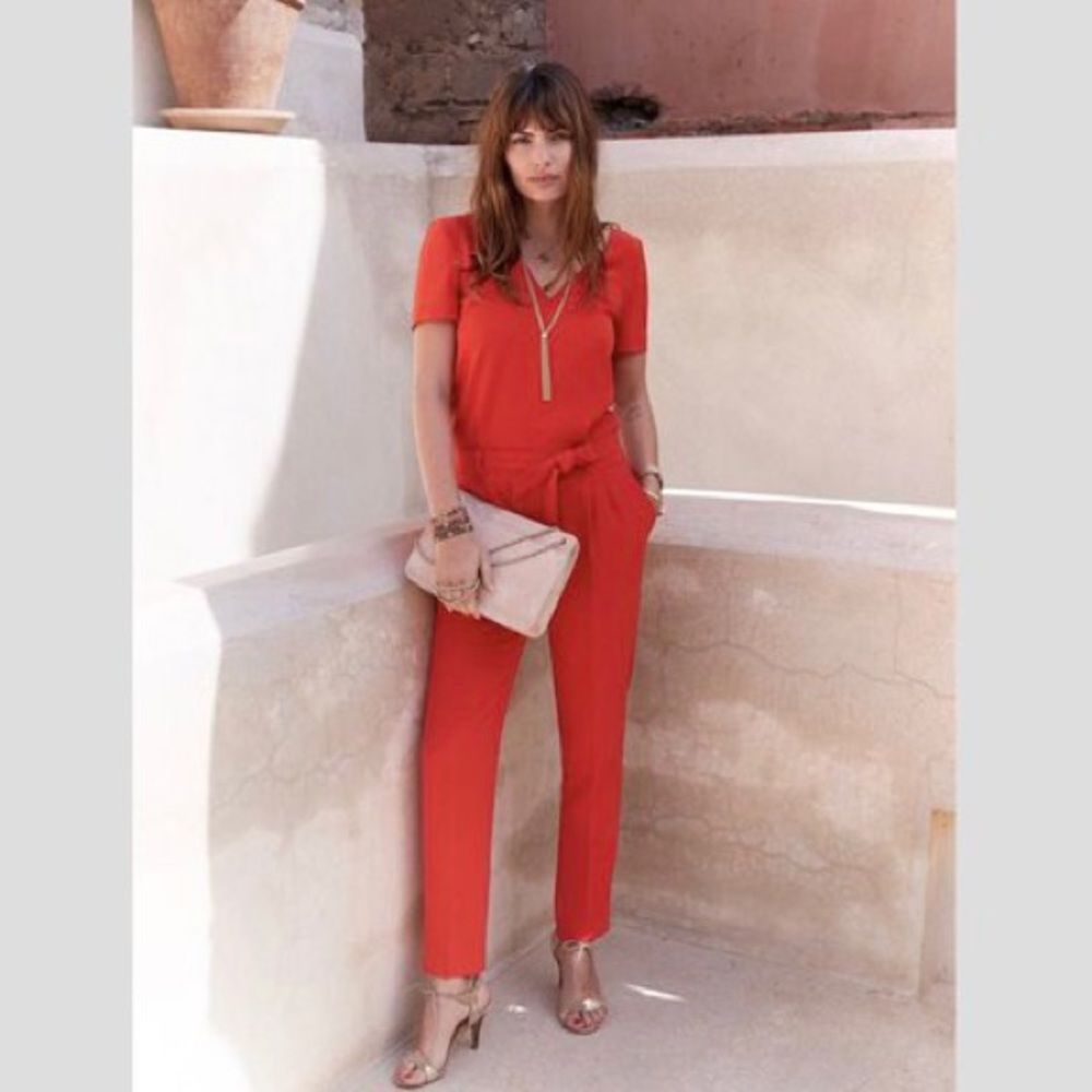 SEZANE Coral Red Moe Trouser Jumpsuit